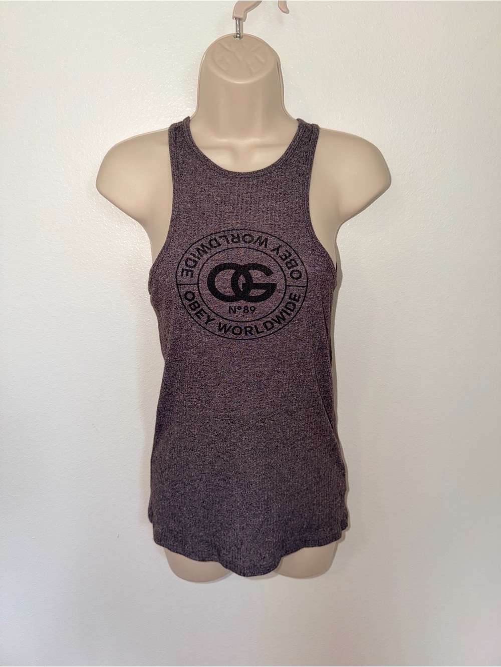 Obey Gray Ribbed Logo Racerback Tank